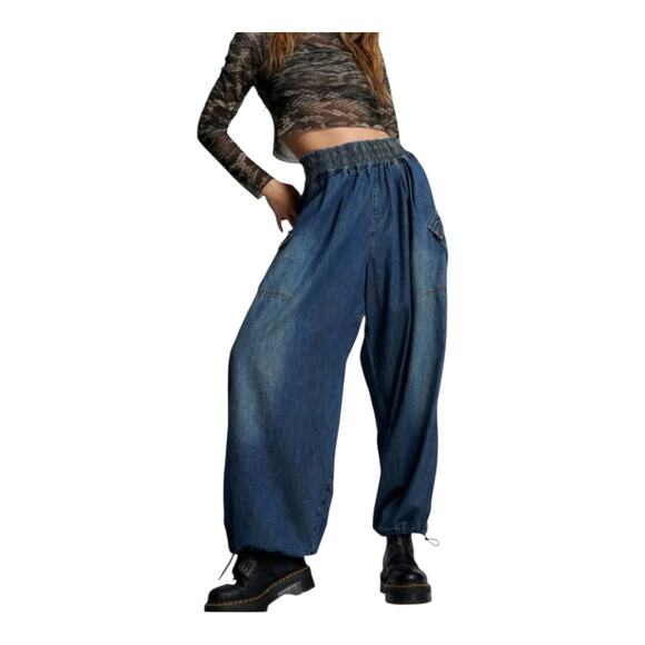 Free People x One Teaspoon Parachute Denim Jeans  Pull-On Light Wash Plus Sz XXL - Picture 1 of 16